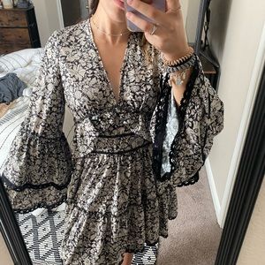 Floral Black Dress w/ flowy sleeves